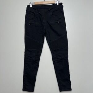 Rare BALMAIN Paris Biker Moto Zipper Skinny Denim Jeans Streetwear Black Size 30